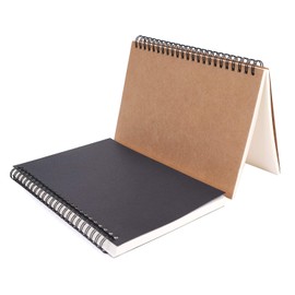 2pcs A5 Kraft Sketchbook Spiral Wirebound Notebook 100 Pages/50 Sheets Blank Sketch Pad White Cartridge Paper Blank Hardback Notepad Memo(Kraft +Black Cover) for Drawing Doodling Sketching Writing