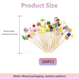 Pack of 200 Fruit Picks, Cute Cartoon Toothpicks, Finger Food Picks, Cocktail Picks, Fruit Plate Decoration Picks, Mini Picks, Suitable for Parties