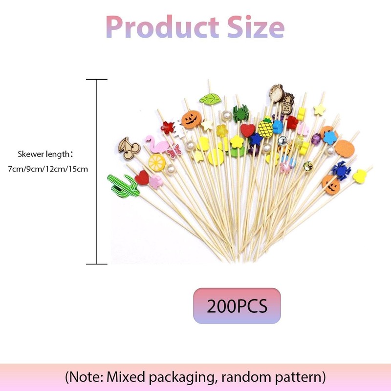 Pack of 200 Fruit Picks, Cute Cartoon Toothpicks, Finger Food