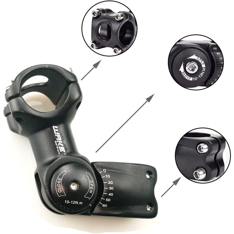 FOMTOR Bike Adjustable Stem 31.8mm 0~60 Degree WAKE Adjustable Handlebar