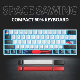 SbocKeeb Portable 60% Mechanical Gaming Keyboard, 60 Percent Red Switch Keyboard LED Backlit, 61 Keys Mini White Keyboard, USB Wired Office Keyboard for Windows Mac Laptop PC (61 Black & White)