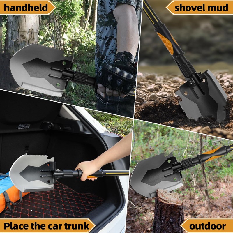 HSWGHWX 28" Tactical Folding Shovel Military Multi-Tool - Entrenching Tool