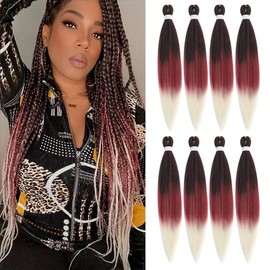 MIYPMUNS Pre Stretched Braiding Hair 26 Inch Ombre Burgendy Blonde Braids Hair Extensions 8 Packs Long Braids Synthetic Hairs for Women