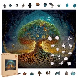 Wooden Puzzles,Succulent World Jigsaw Puzzles,Unique Shaped Wooden Puzzle for Adults and Kids,Hoilday Gift,Family Game,Laser Cut,Sublimation Puzzle:_200PCS Sunset Tree