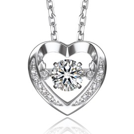 MomentWish Dancing Heart Necklace for Women, 0.5 Dancing Moissanite Necklace for Her, 925 Sterling Silver Pendant Anniversary Birthday Christmas Gift for Wife Mom Girlfriend-Heart