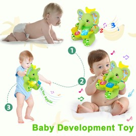 Holaxander Baby Elephant Musical Stuffed Animals Toy with Light-Up Music & Crinkle Sound Paper,Infant Bilingual Early Learning Education Toys,Tummy Time Toys for 0-3-6-12+ Months Boy Girl, Green