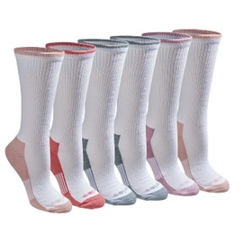 Dickies Women's Dritech Advanced Moisture Wicking Crew Sock (6/12 Packs), White With Bluish (6 Pairs), 4-6