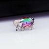 Uloveido Women's Platinum Plated Rainbow Elephant Rings Simulated Topaz Ring