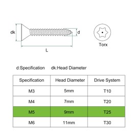 sourcing map Flat Countersunk Head Torx Screws, 60Pcs M5 x 35mm 304 Stainless Steel Tamper Proof Sheet Metal Screws with Bit T25, Self-Tapping Anti-Theft for Wood, Mechanical Industry (Silver)