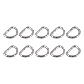 METALLIXITY Metal D Rings 50pcs (10mm), Non-welded D-shaped Ring Buckles for Hardware DIY Keychains Card Holders Purse, Silver Tone