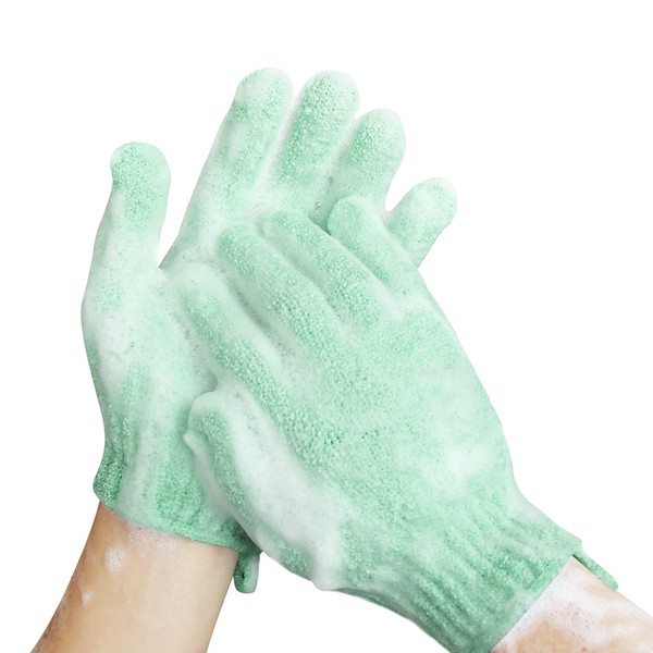 MIG4U Shower Exfoliating Scrub Gloves Medium to Heavy Bathing Gloves Body Wash Dead Skin Removal Deep Cleansing Sponge Loofah for Women and Men 1 Pair light green