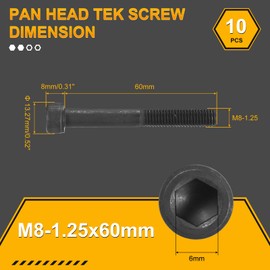DTGN M8-1.25x60 Socket Head Cap Screws Bolts - 10Pack - Good for Road Bicycle, Mountain Bike, Auto, Motorcycle - Carbon Steel Hex Head Metric Screws, Black