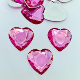 MajorCrafts 12pcs 30mm Flat Back Large Heart Acrylic Rhinestones Craft Gems (Rose Pink)