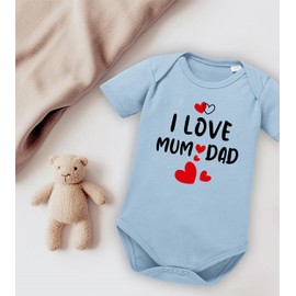 OM3® Baby Bodysuit with Saying - I Love Mum and Dad - I Love Mum and Dad - Short Sleeve Baby Bodysuit - Organic Cotton - Girl Boy -, Baby Blue (SW)