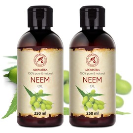 Neem Oil 2 x 250 ml - Melia Azadirachta - Neem Oil - Cold Pressed - Pure & Natural - Unrefined - Face Care Carrier Oil - Vegetable Oil - Care for Skin, Hair, Animals, Garden