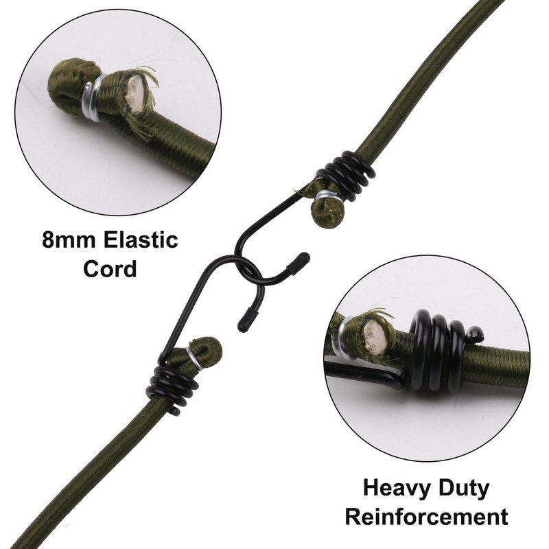 Heavy-Duty Weatherproof & UV-Resistant Bungee Cords with Hooks, Set of