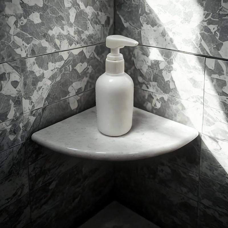 Jusmioke White Marble Corner Shower Shelf, 9 Inch Stone Corner
