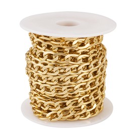 Bestewelry - Cadenas de aluminio de 16.4 pies, 10 x 6 x 1.6 mm, eslabones trenzados, cadena dorada sin soldadura, ovalada con carrete para pulsera, collar, joyería, manualidades