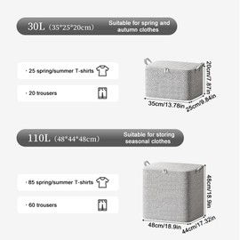 3 Pack Large Capacity Clothes Storage Bag, Non woven Fabric Quilt Storage Bag with Zipper, Foldable Storage Basket with Reinforced Handles, for Organizing Home Bedding Closet Storage (Gray, 110L)