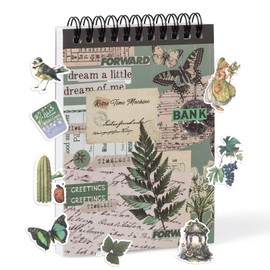 RISYPISY Pre-Cut Vintage Washi Sticker Book for Scrapbookling - 50 Sheets Green Journaling Stickers, Ephemera for Junk Journal Supplies DIY Crafts Arts Frame Album, 476PCS