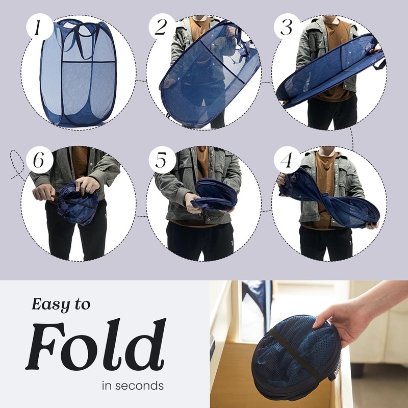 Collapsible Mesh Pop Up Laundry Hamper with Sturdy Handles and
