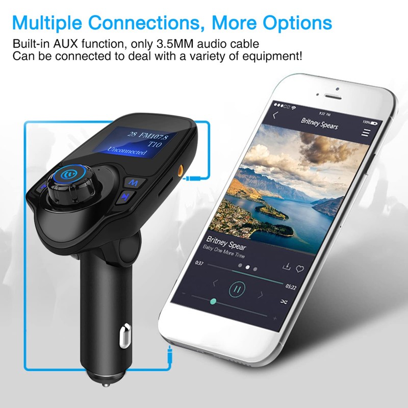 Yctze T11 Bluetooth-Freisprecheinrichtung, MP3-Player, FM-Transmitter, USB-Ladegerät Auto Ladegerät Zigarettenanzünder Auto
