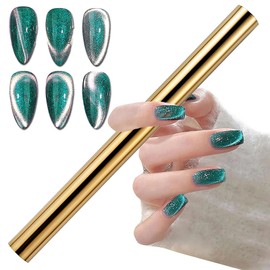MOLILON Cat Eye Nail Magnet Gel Nail Polish Magnetic Cylindrical Strong Magnet Stick Cat Eye Nail Art Magnet 3d Cat Eye Magnetic Nail Polish Tool Double Headed Magnet for Nails Salon (Gold)