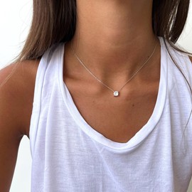 Dabovos Silver Plated Cubic Zirconia Necklaces for Women Trendy Layered Round CZ Twisted Chain Necklaces Y-Shaped Diamond Solitaire Lariat Necklaces Dainty Bridal Wedding Jewelry Gifts