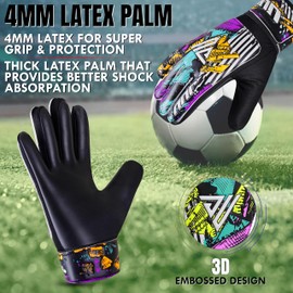 JUU Football Goalkeeper Gloves For Boys, Kids Children Youth Soccer Goalie Gloves with 4mm Latex Finger Spine Protection (Black, Size 5 suitable for 9 to 12 years old)