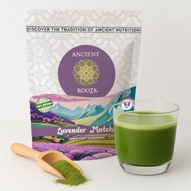 Ancient Roots Matcha de lavanda - Té verde en polvo - Totalmente natural, endulzado con fruta del monje, para rellenar con 10,5 onzas                 