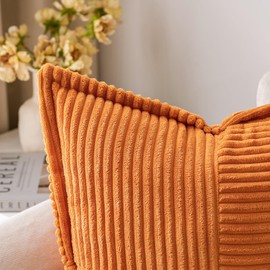 MIULEE Burnt Orange Pillow Covers 18x18 Inch with Splicing Set of 2 Super Soft Boho Striped Corduroy Pillow Covers Broadside Decorative Textured Throw Pillows for Fall Couch Cushion Livingroom