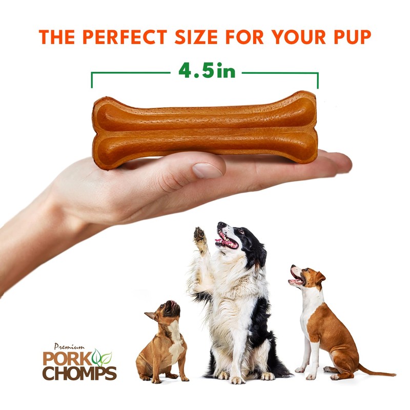 Pork Chomps Roasted Pressed Pork Skin Dog Chews, 4.5-inch Bone,