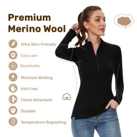 MERINNOVATION Merino Wool Base Layer for Womens Wool Half Zip Sweater Midweight 240g