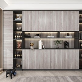 BOMENG Light Wood Contact Paper for Cabinets Wood Grain Vinyl Wrap Grey Wood Wallpaper Peel and Stick Countertop Covers with Air Guide Slot Design 16"x 118" Light Brown Natural Wood Paper Sticker