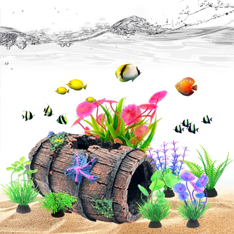 GOFYLIN Fish Tank Decorations kit, Aquarium Decor Starfish Broken Barrel