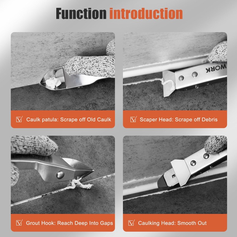 Caulking Tool Kit, Matework Stainless Steel Caulk Remover Caulking Tool