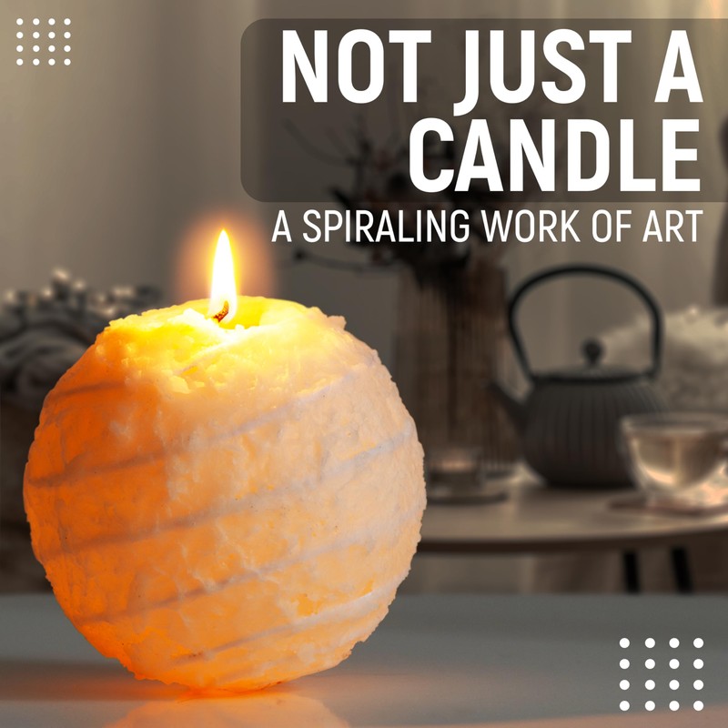 Spiral Beeswax Candle Unscented, 4.5" Beige Unique Hollow Sphere, Soy