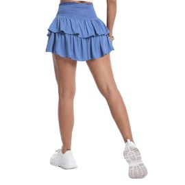 HOKOYI - Falda de verano para mujer, cintura alta, fruncida, con volantes, linda falda con capas, estilo informal, para la playa, Azul, L