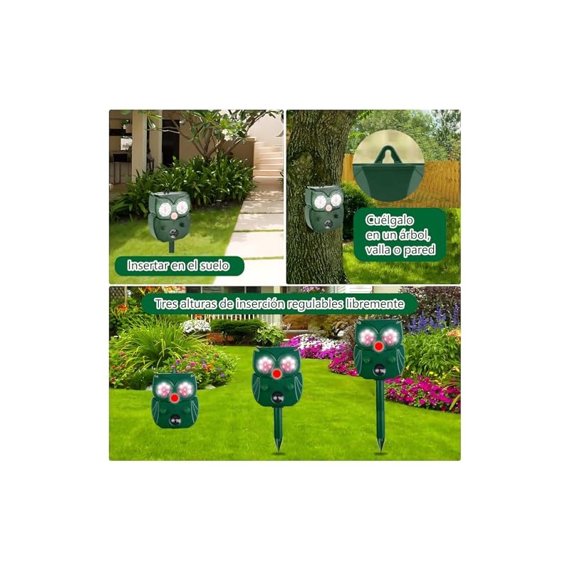 Repelente Solar Ultrasónico Animales Ahuyentador Ardillas Luz Led Intermitente Perros