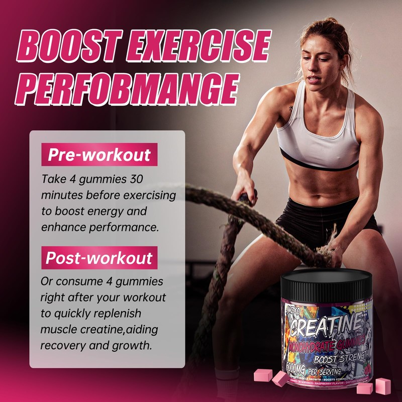 AMZXO Creatine Monohydrate Gummies 6g for Men Women,Complex Creatine Monohydrate