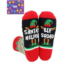 PartyGalore Christmas Gifts Stocking Socks for Kids 6-10 Years Old, Boys Girls Elf Socks, Elf Squad Socks for Kids Xmas Stocking Stuffers