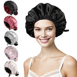 Guiguishiny Satin Hair Cap, Large Double-Sided Satin Silk Hood for Sleeping, Adjustable Silk Cap, Hair Protect Hair Cap for Women and Men, pink