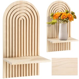 LUPATDY Wooden Wall Shelf, Boho Decorative Hanging Shelf, Wall Decoration, Bedroom Shelves, Wall Shelves, Round Floating Shelf, Balcony, Bathroom, Children's Room, Living Room Decoration (Wood)