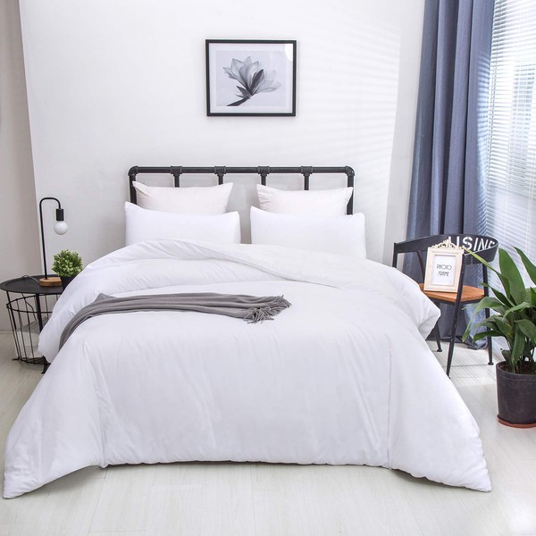 Wellboo White Comforter Sets Queen Plain White Bedding Comforter Sets Cotton Solid White Bed Quilts Queen Size Cozy Women Men All White Bedding Sets Full Adults Teens Pure White Durable Blankets Queen