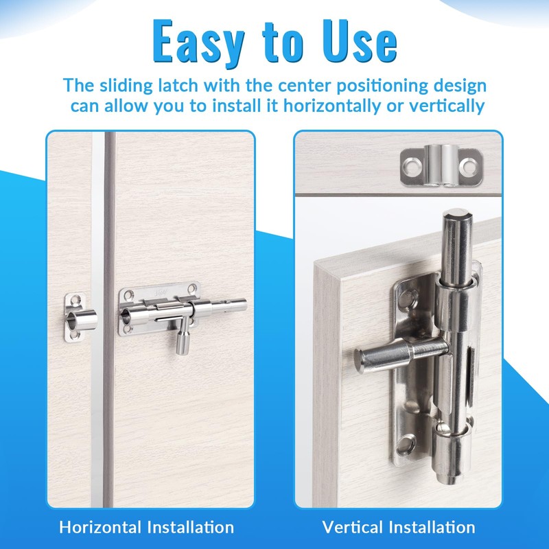 2 Pack Door Latch Lock Barrel Bolt, Thickened Sliding Bolt
