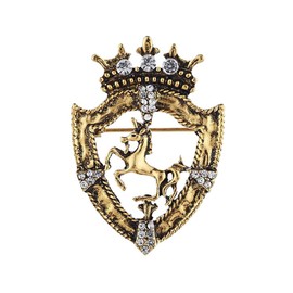 Vintage Horse Brooch Pin for Women Girls Men Gold Plated Crystal CZ Shield Crown Brooches Lapel Pins Cute Animal Creative Corsage Badge Collar Clip Hypoallergenic Retro Dress Accessories Jewelry