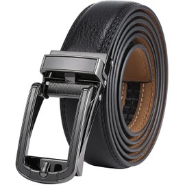 Marino Mens Genuine Leather Ratchet Dress Belt with Open Linxx Buckle - Lockdown - Deep Charcoal - Adjustable from 28" to 44" Waist