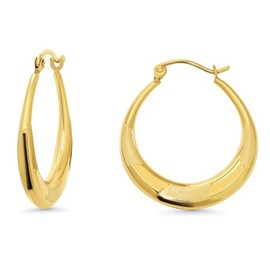 14k Yellow Gold Tapered Polished and Satin Hoop Earrings with Latch Back, 14-Karat-Yellow-Gold, No Gemstone