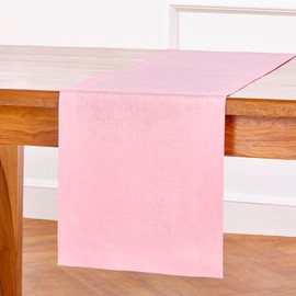 Solino Home Linen Pink Lemonade Table Runner 48 Inch - Fete, 100% Pure Linen Short Table Runner 14 x 48 Inch Ideal for Dresser and Coffee Tables - Spring, Easter