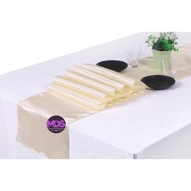 MDS 10 PCS Satin Table Runners 12 x 108 Inch Charmeuse Sateen Silk Table Runner for Indoor Outdoor Wedding Reception Birthday Graduation Party Event Banquet Dining Table Decoration - Cream